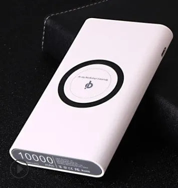 Three in one wireless power bank 10000mAh with USB cable and Qi wireless charging, ABS plastic, Black Gray White