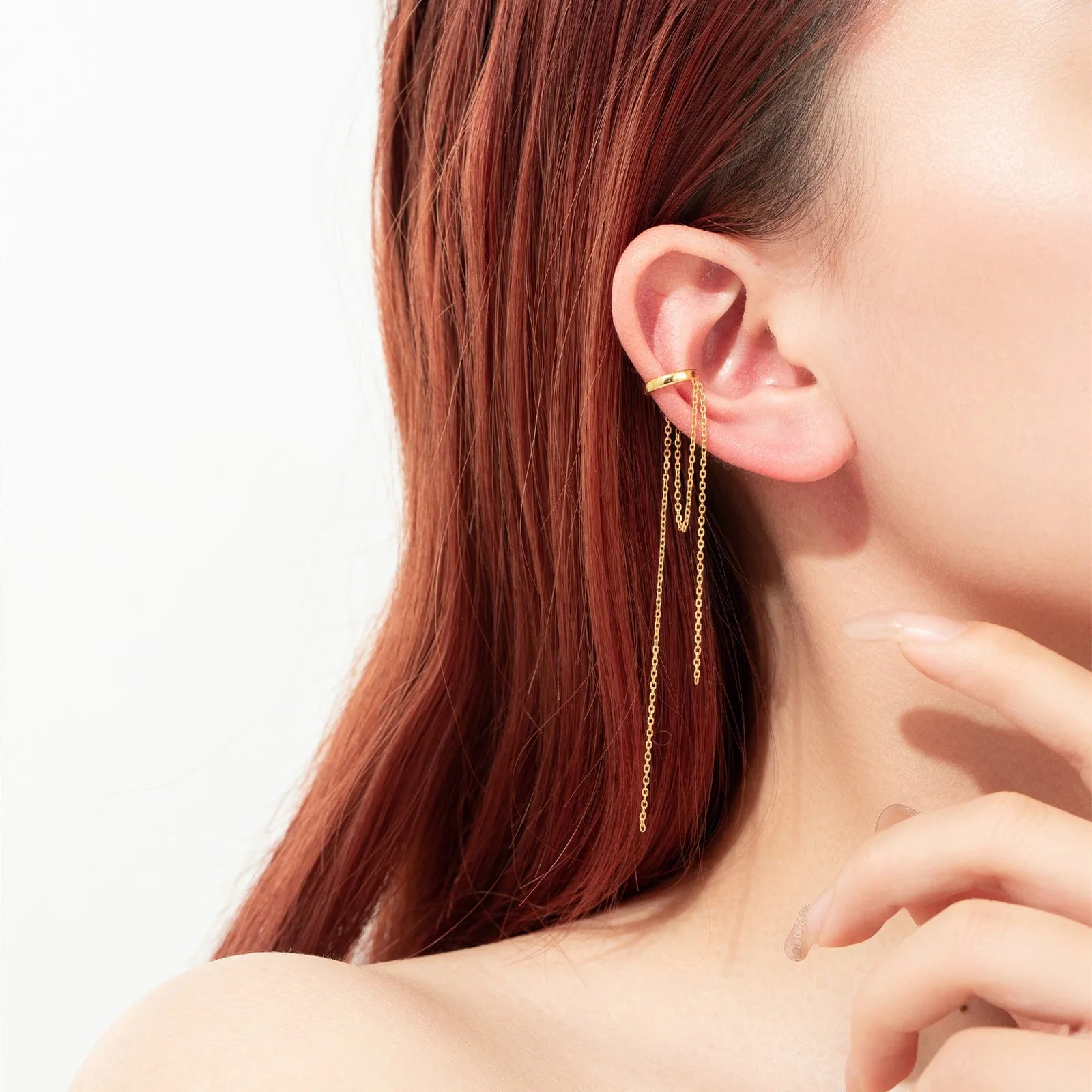 S925 sterling silver tassel pendant ear clip, geometric drop shape, electroplated finish, womens clip-on earrings