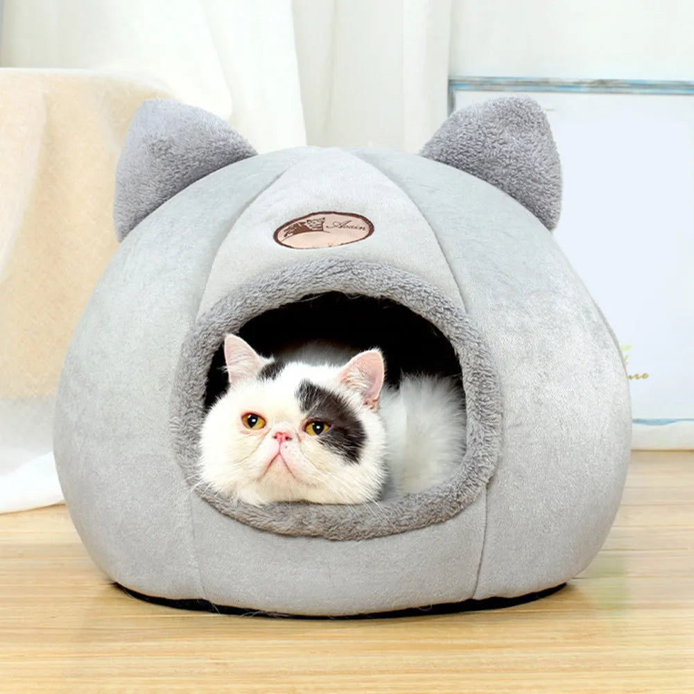 XL sized fully enclosed cat sofa bed with zippered flap in a soft plush interior