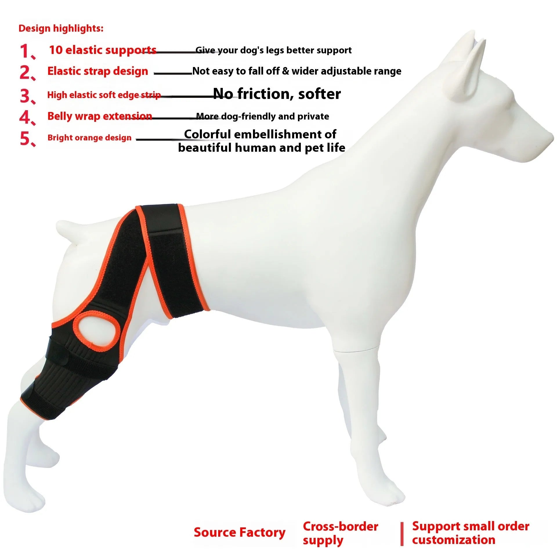 Dog hind leg knee brace assist strap in neoprene with adjustable straps for joint support