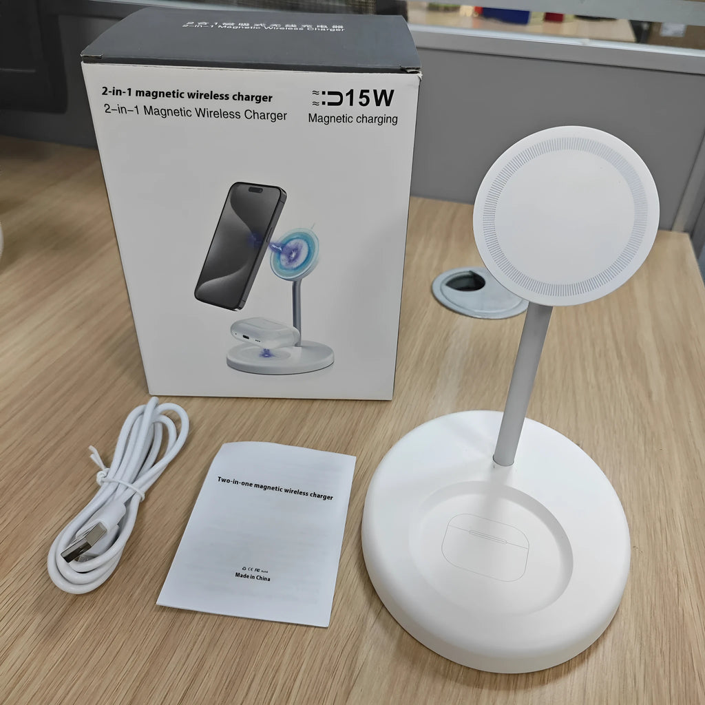 Vertical wireless charging stand with cooling holes for 30W fast charging of smartphones