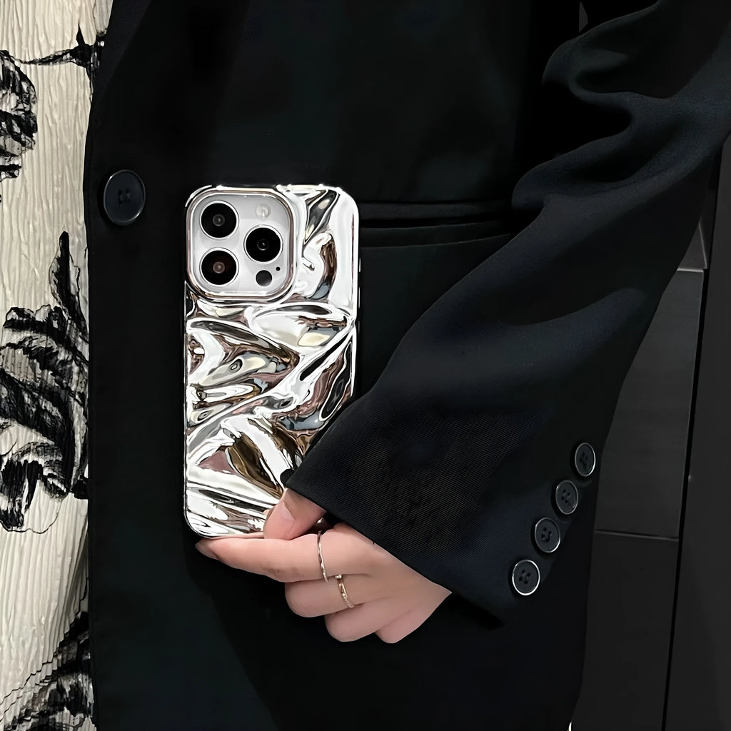 TPU electroplating three-dimensional pleated phone case in milk blue for iPhone