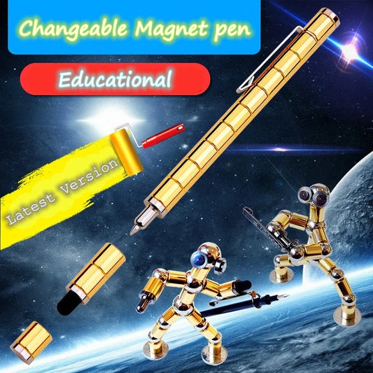 Magnetic Modular Pen with Erasable Ink, Customizable Features, and Stress-Relief Fidget Components