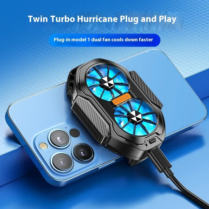 FS01 twin fan phone radiator with ABS body, adjustable 62-92mm clamp and Type-C cable