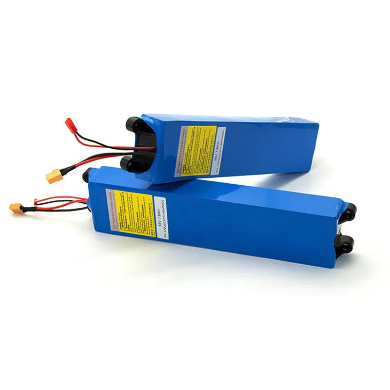 36V lithium battery pack for electric scooters showing three capacity options: 6.6Ah, 7.8Ah and 10.4Ah