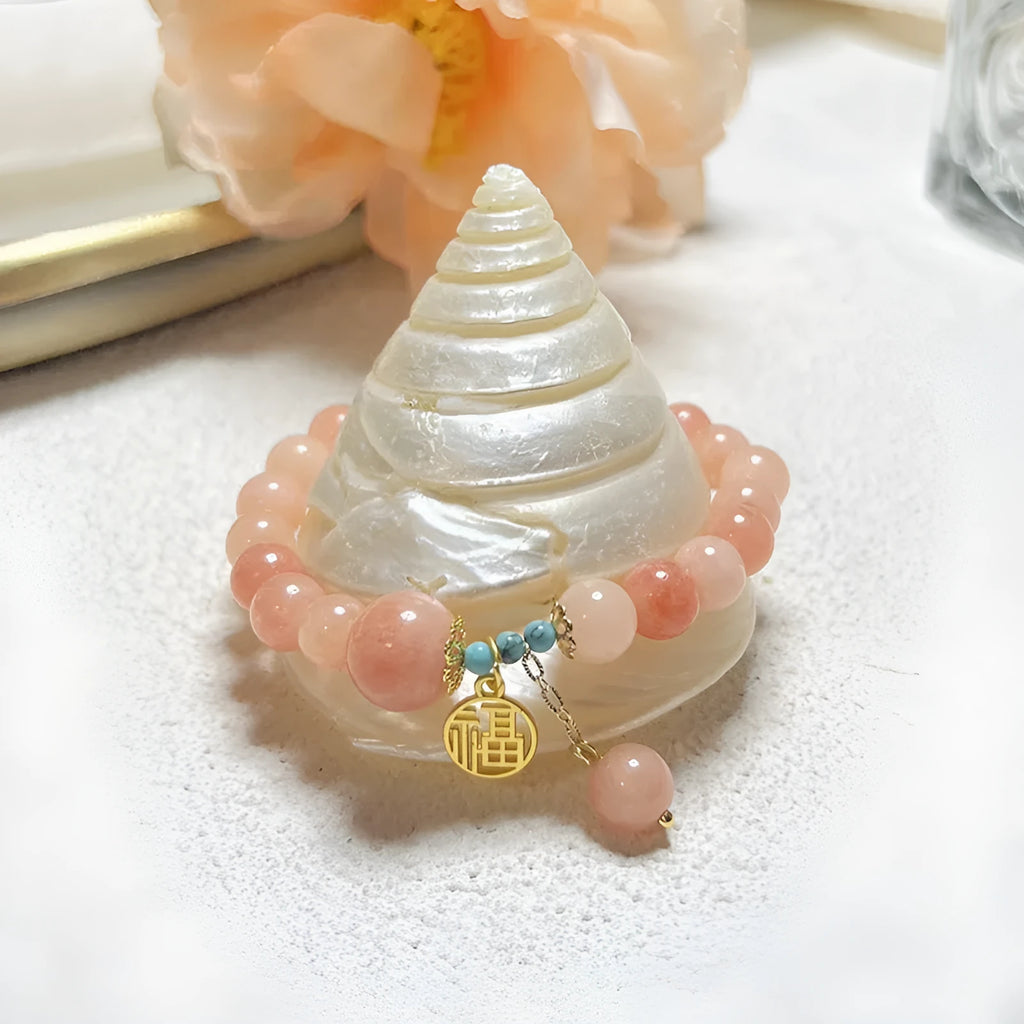 Women's pink alloy natural stone bracelet with simple design