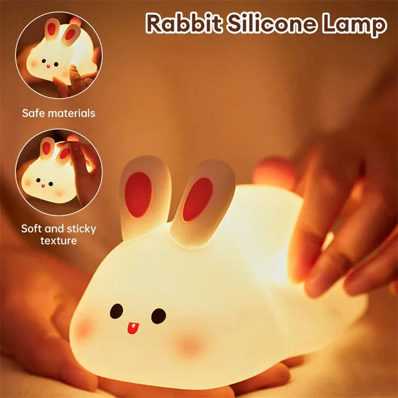 Adorable LED bedside lamp with soft silicone material, touch control, and 3 brightness levels for soothing nightlight use