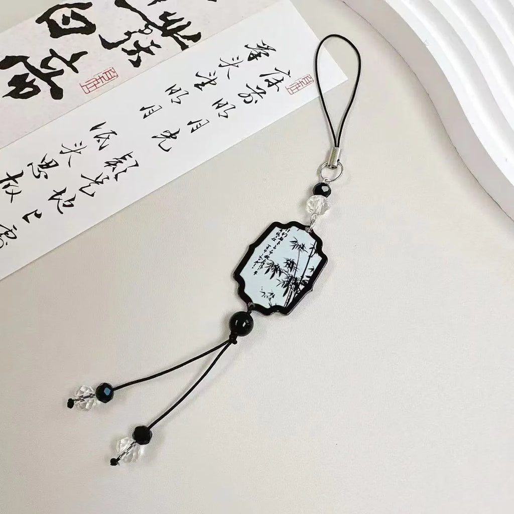 Guofeng Chinese style pendant keychain with plant and flower bead pattern