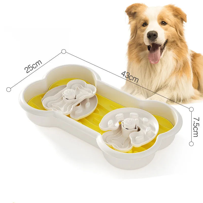 Green slow feeder dog bowl with three removable trays showing wave and groove patterns for large dogs.