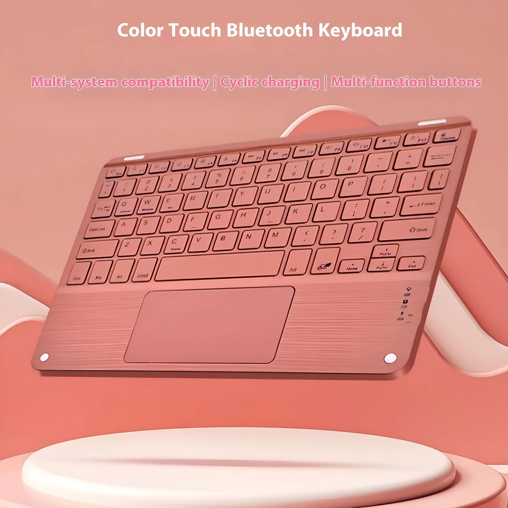 Square Hat touch Bluetooth wireless keyboard in green with wireless charging pad visible.