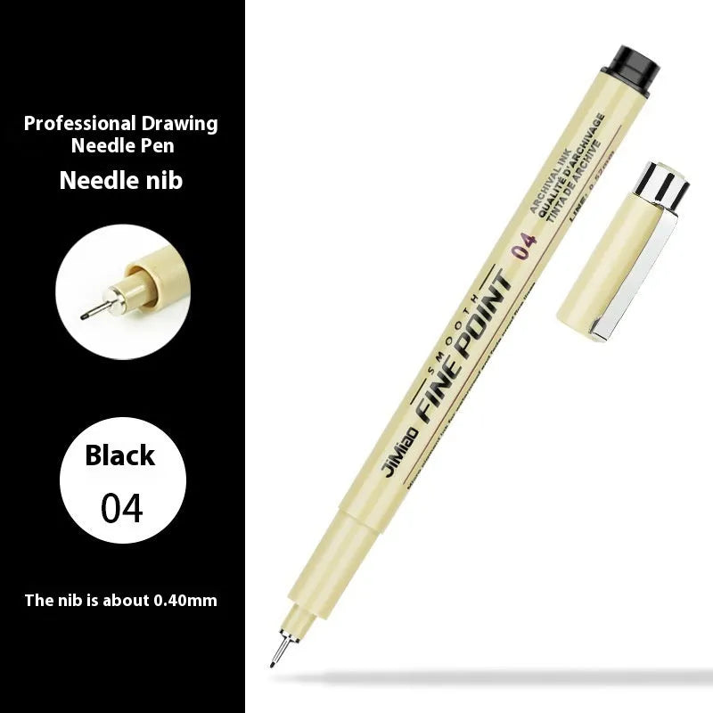 Waterproof syringe-style needle pen for drawing and illustration with black ink refill