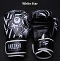 Children's boxing Sanda gloves in gold, red, white, green, and lake blue colours showing vertical style design.