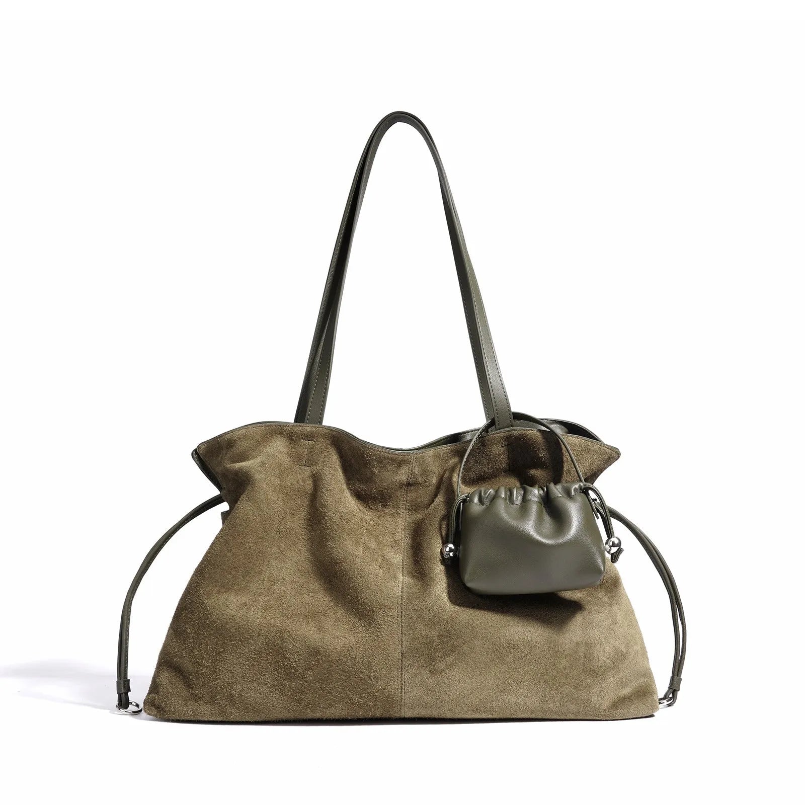 Cortical women's spliced casual crossbody bag in brown genuine suede leather with patchwork detail and crossbody strap