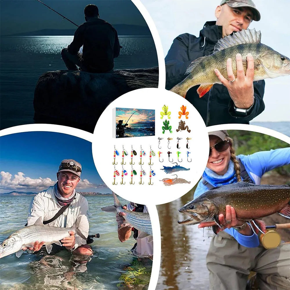 24 Countdown Christmas metal fishing set with storage box and blind bag, multiple colour options DYK013-DYK017