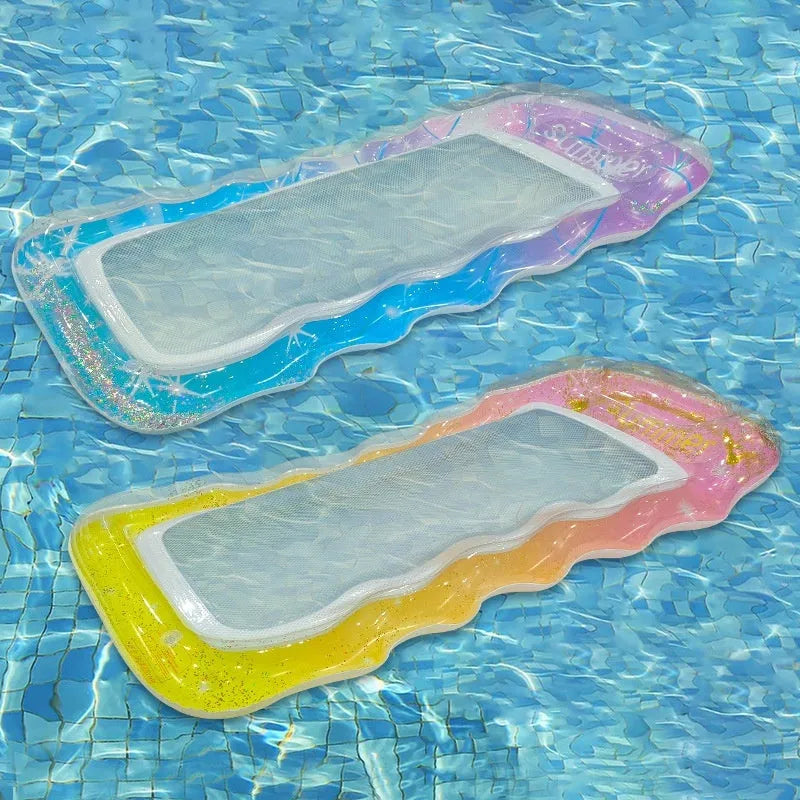 PVC inflatable floating row with thick sequins and wave pattern in blue-purple gradient design