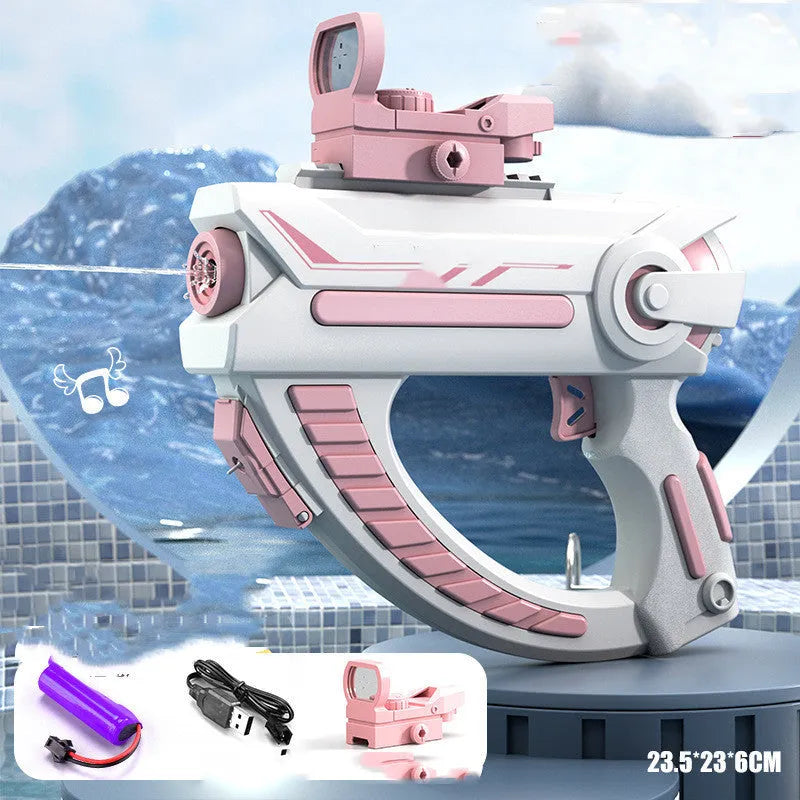Blue automatic electric water gun with USB charging port for summer water fights