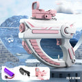 Blue automatic electric water gun with USB charging port for summer water fights