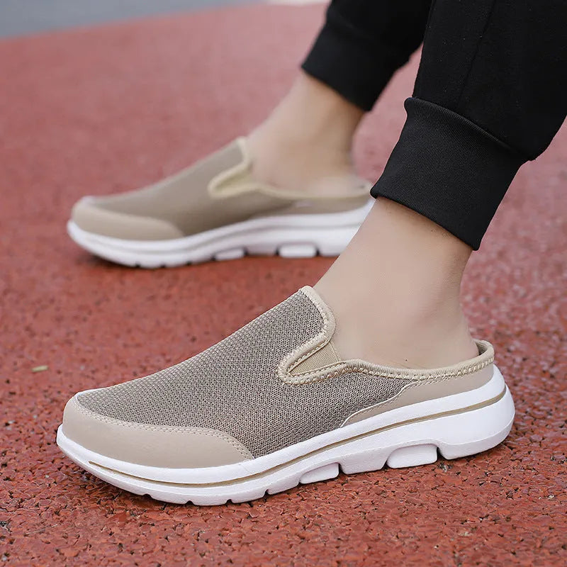 Breathable mesh couple's toe holder slippers in a solid colour, showing the low-top and oversleeve design.