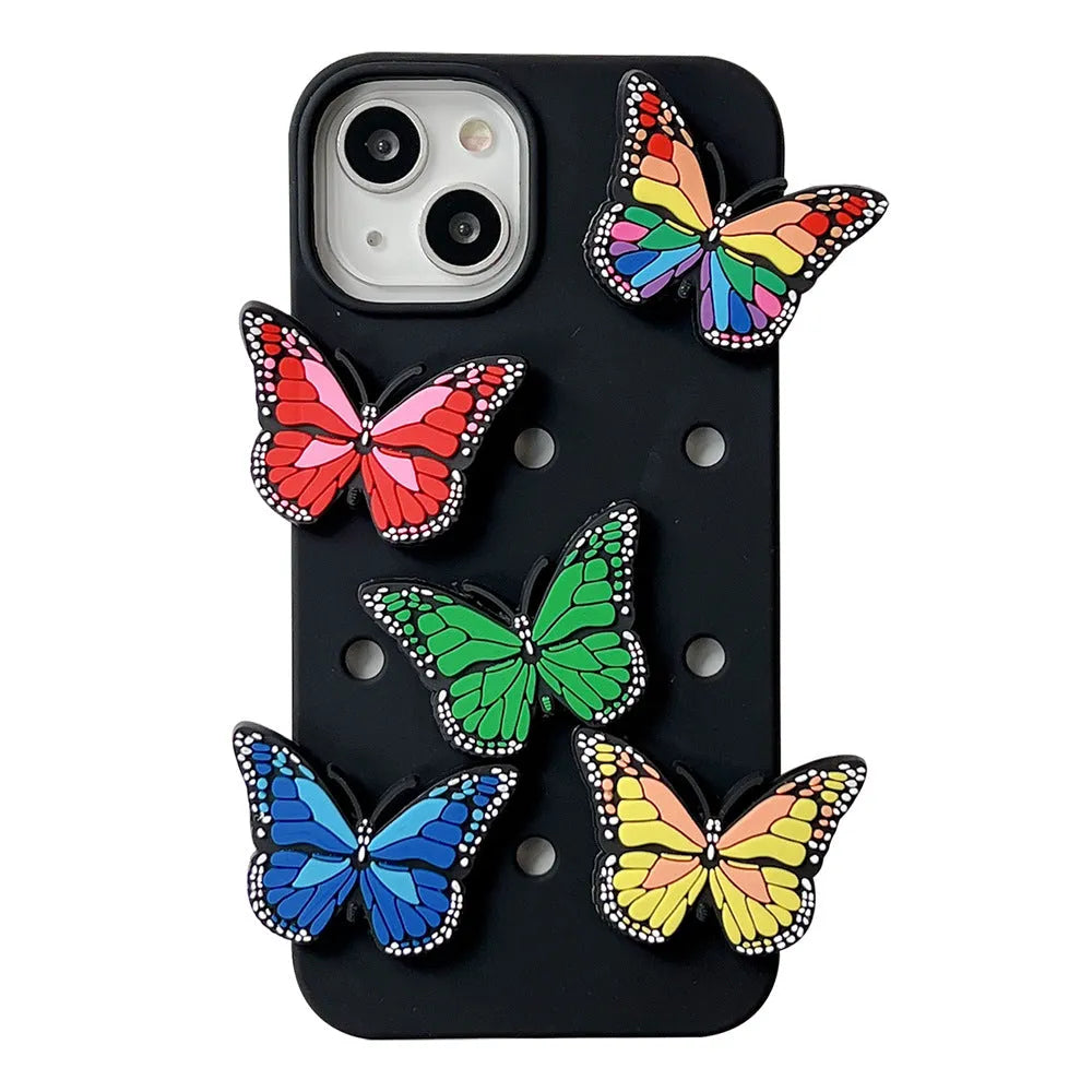 Three-dimensional colorized butterfly silicone phone case anti-fall for Apple iPhone