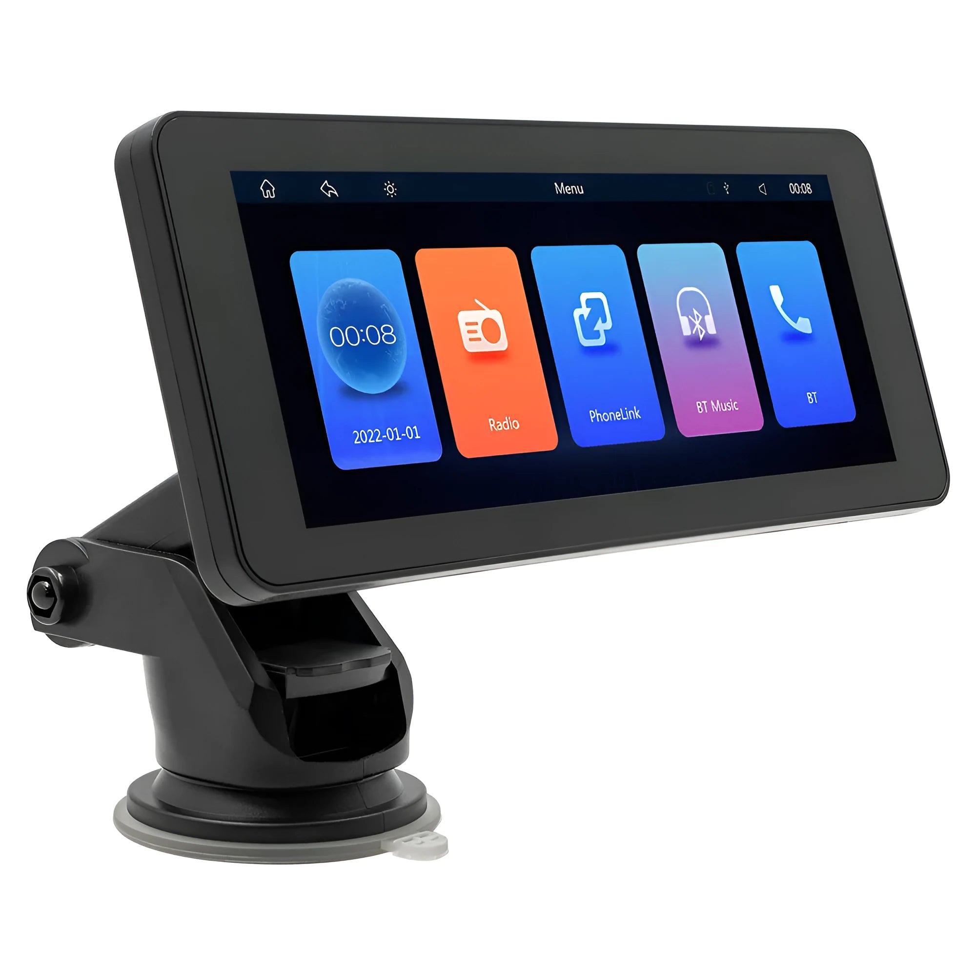 Portable wireless car-mounted video player with 6.86-inch IPS screen showing multimedia display