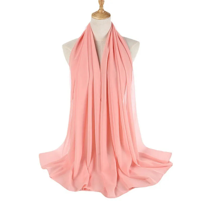 Women's solid colour pearl chiffon scarf, 180x70cm polyester wrap for daily, work and gatherings