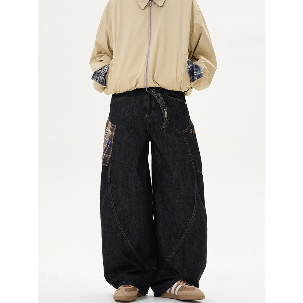 Women's loose retro straight-leg casual trousers in a red plaid pattern, made from cotton.
