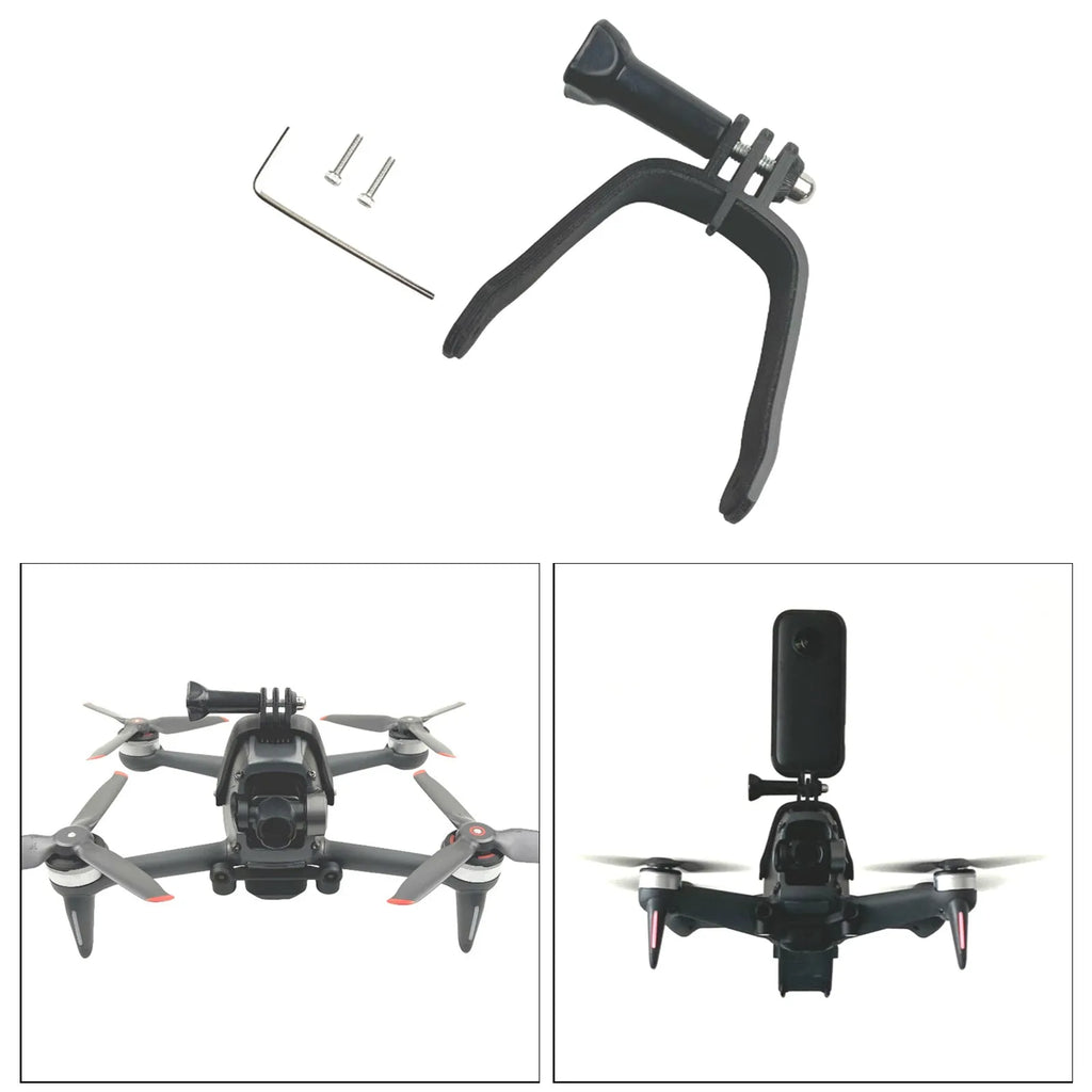 FPV top expansion bracket for action cameras showing 3D printed hard plastic construction with sponge contact area