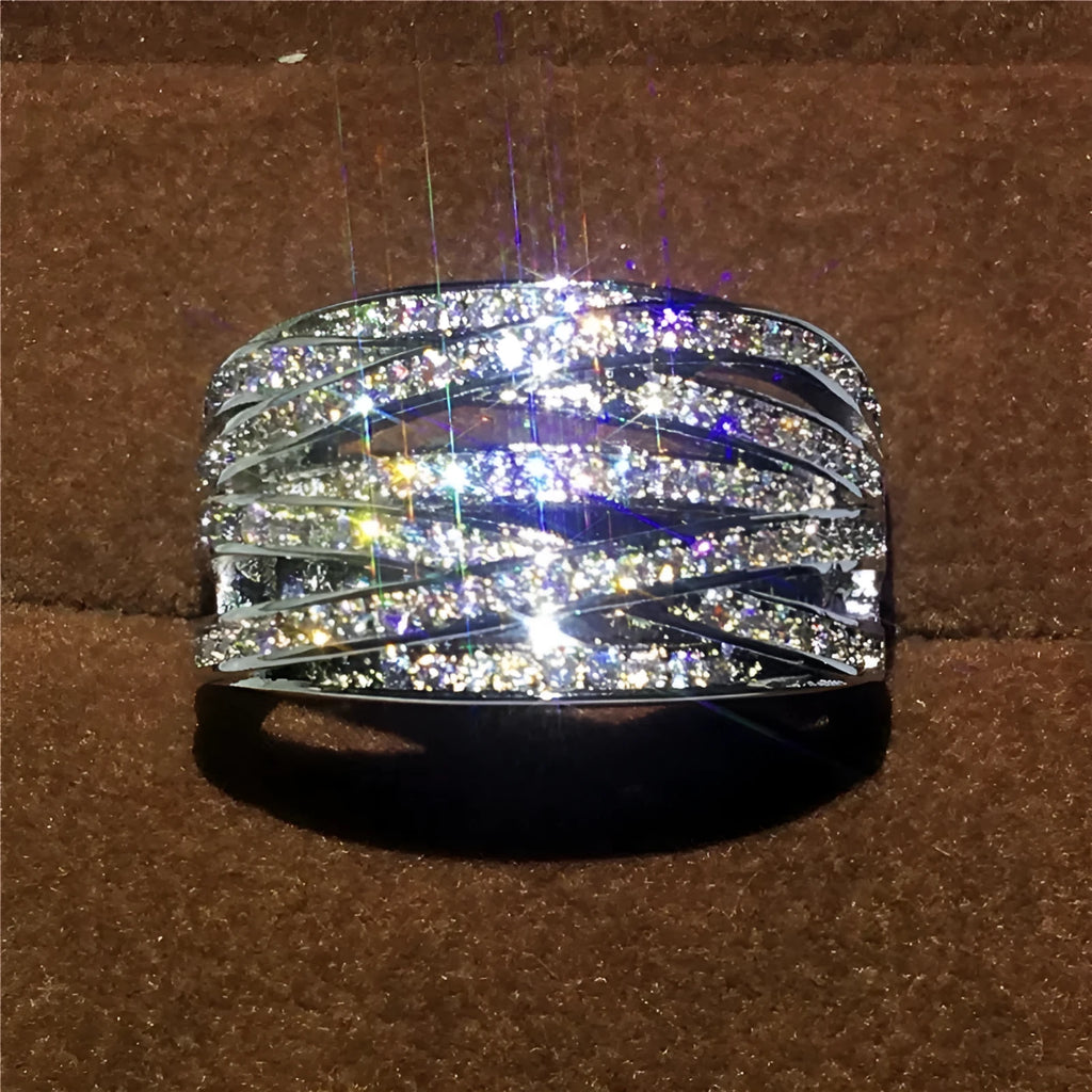 Women's geometric line ring white gold colour copper cubic zirconia size No 6