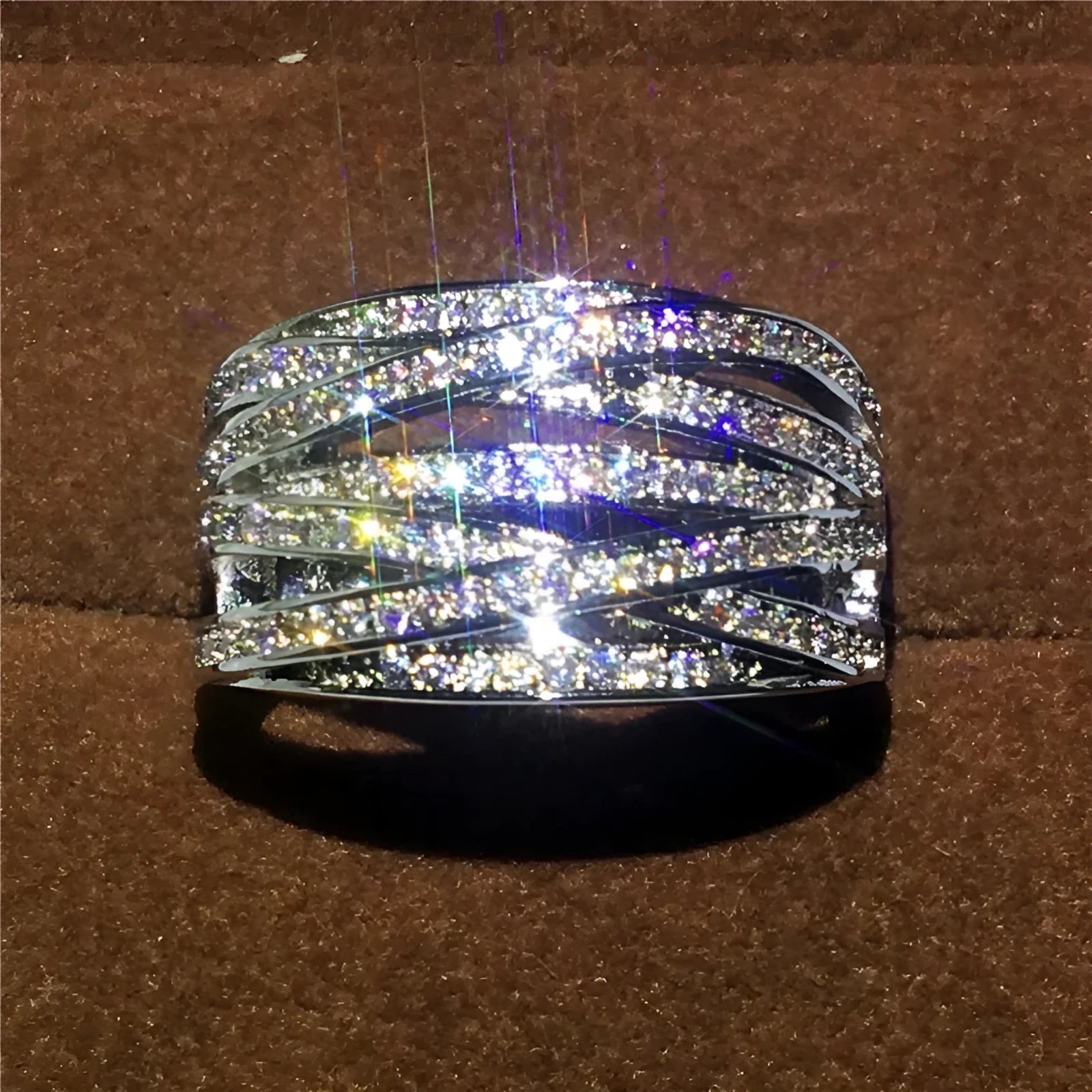 Women's geometric line ring white gold colour copper cubic zirconia size No 6