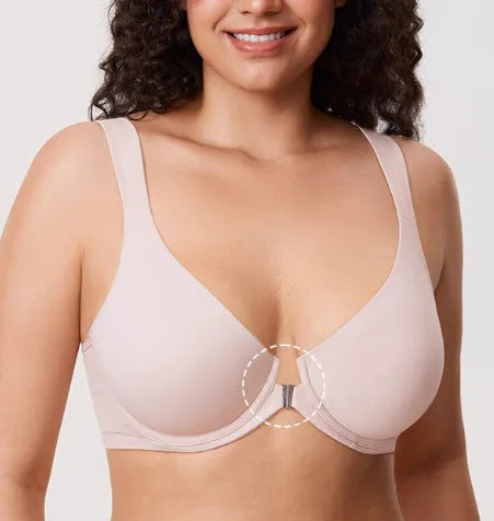 Ultra-thin seamless back-shaping bra for chubby girls, polyester, adjustable, sizes 75B-95G.