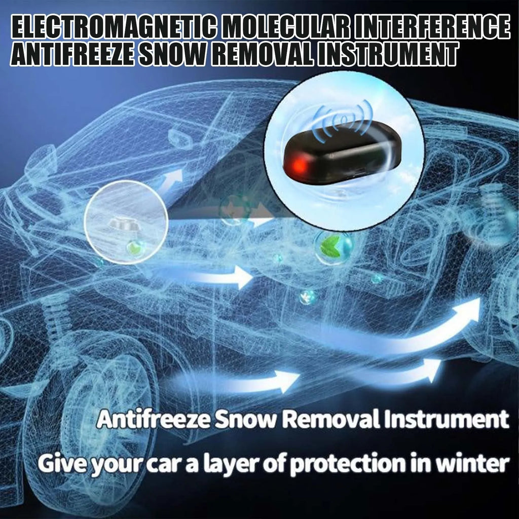 Black car de-icer tool for windscreen snow removal, showing compact 5cm length with special glass heating element.