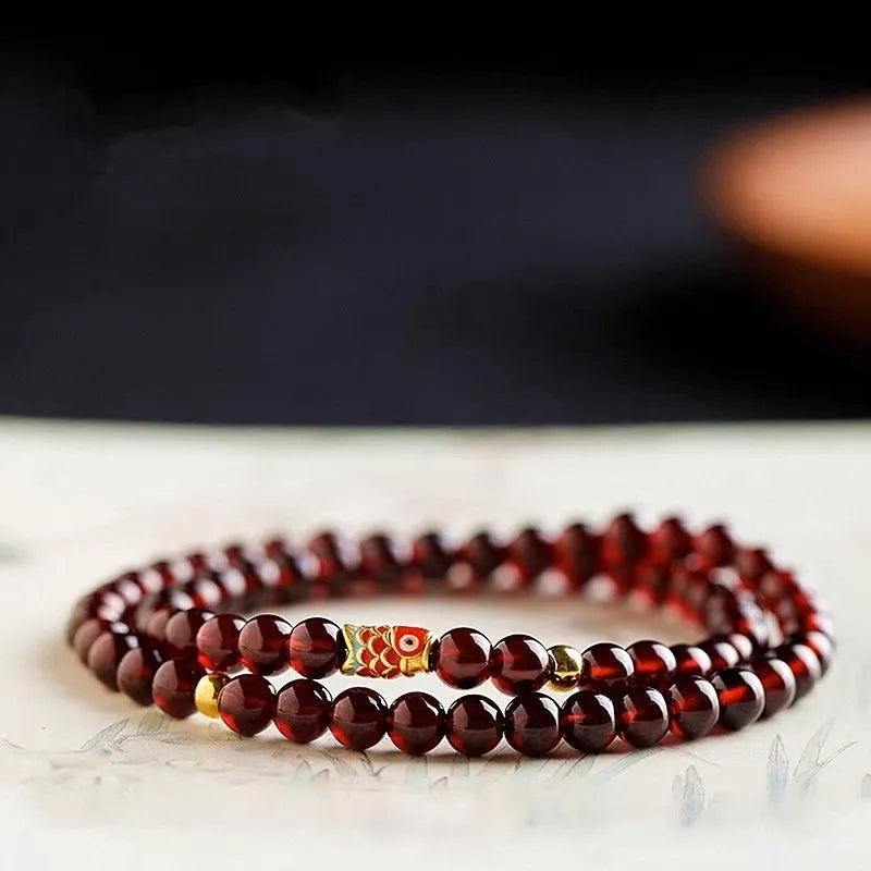 Retro wine red glass bead bracelet for women with garnet colour and new Chinese style design
