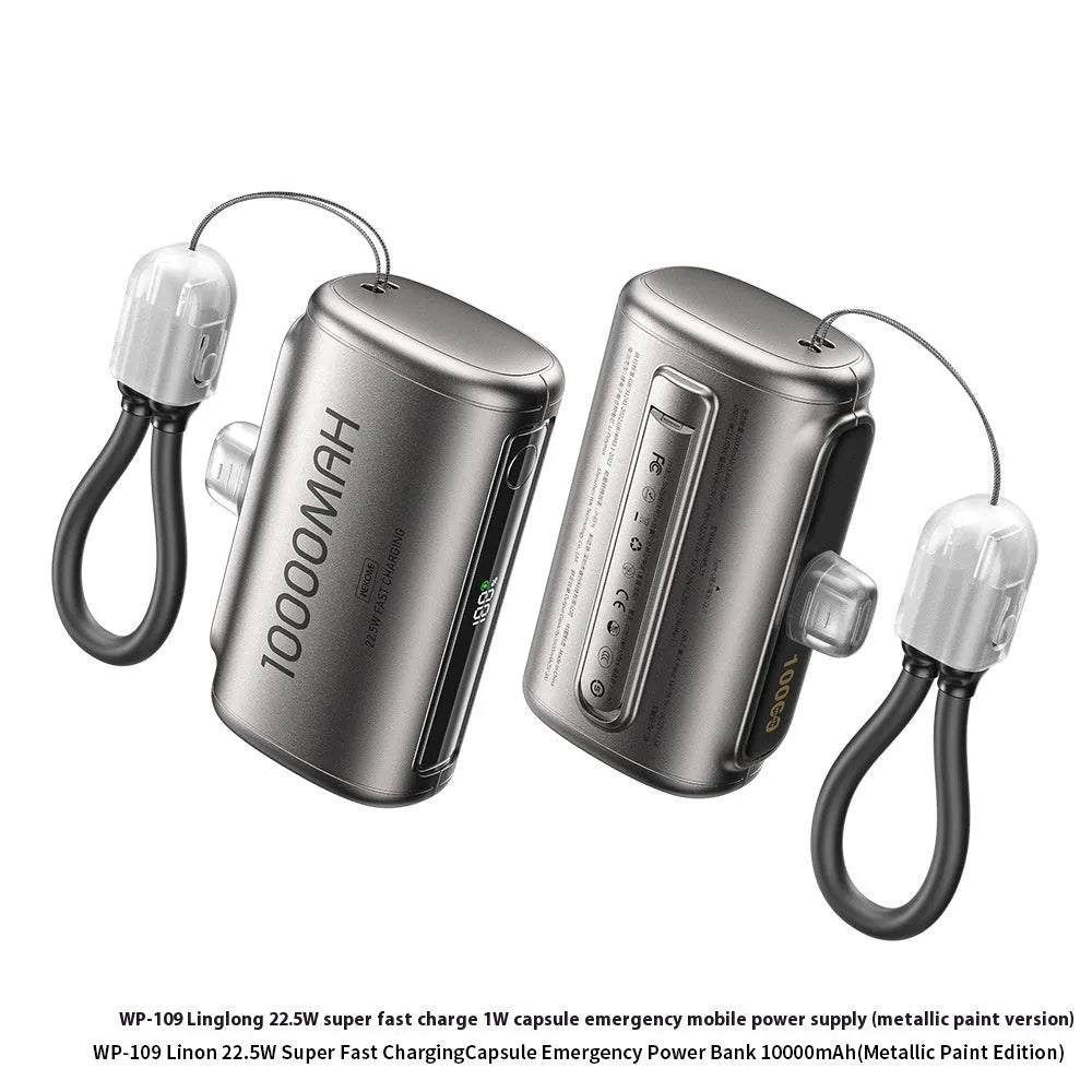 Portable mini capsule power bank in beige 10000mAh with compact ABS shell and creative design