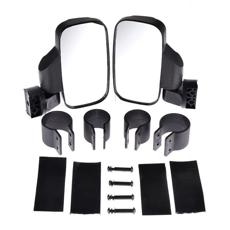 Pair of black universal rearview mirrors for UTV and ATV in plastic and glass, independent packaging