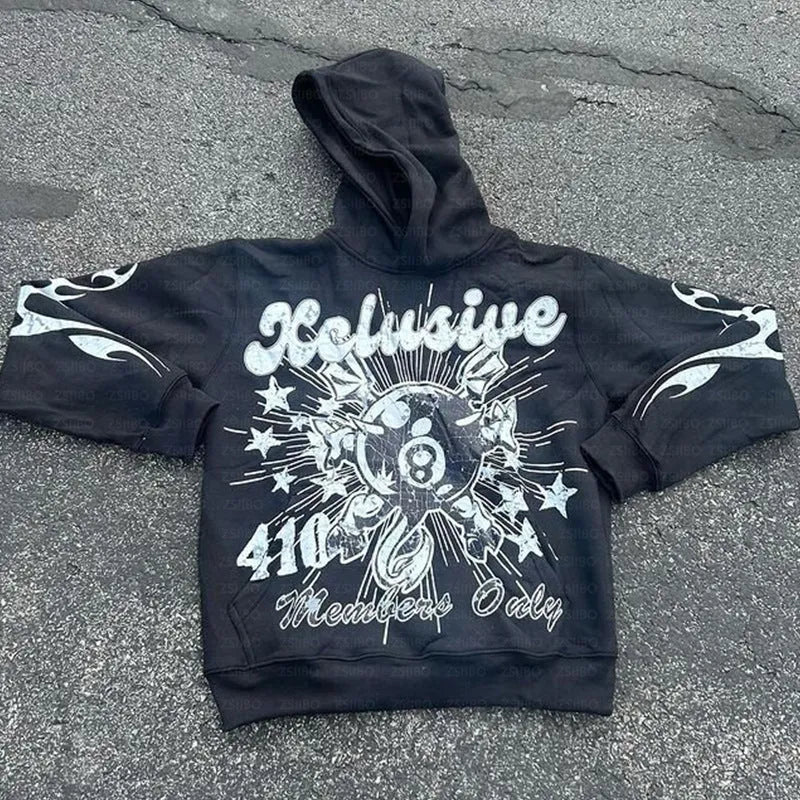 Personalised letter printing loose pullover sweatshirt with kangaroo pocket in street hipster style