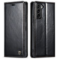 Samsung A55 black PC leather card flip phone case with magnetic closure and stand