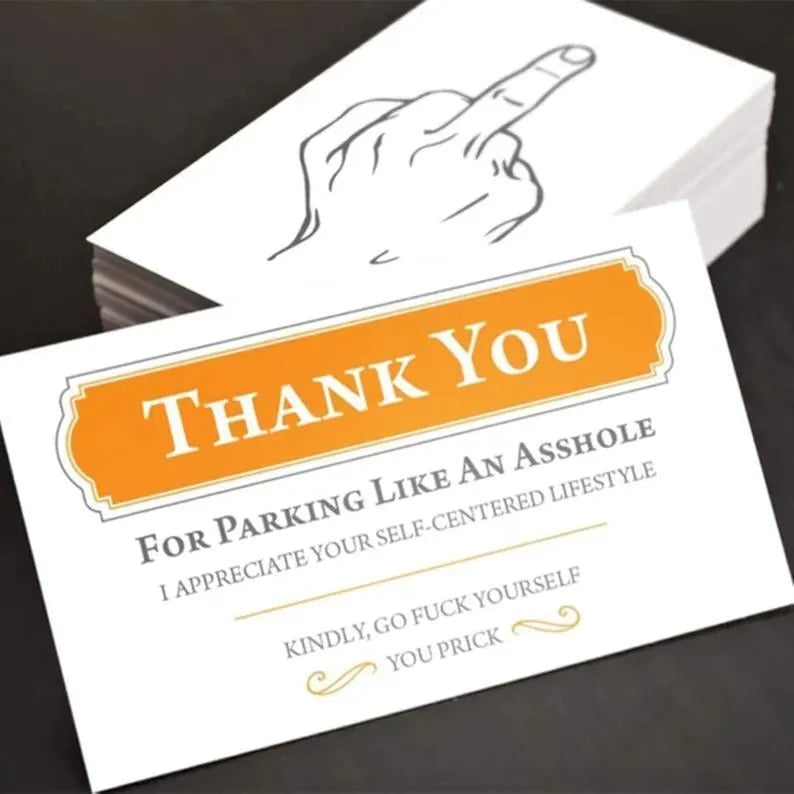 Illegal parking reminder card with middle finger design for vehicle windscreen placement