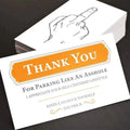 Illegal parking reminder card with middle finger design for vehicle windscreen placement