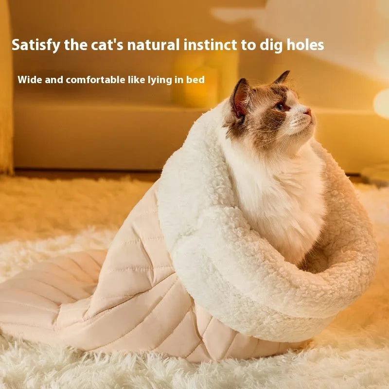 PP cotton fleece pet sleeping bag nest in light brown with bear pattern and 3D entrance