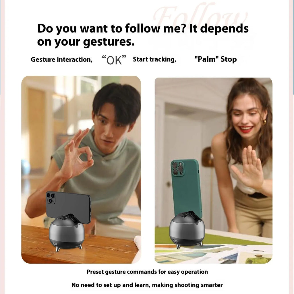 New Q8 dual-axis AI face recognition automatic smartphone tracking head stabilizer in ABS, featuring auto-tracking and dual-axis movement