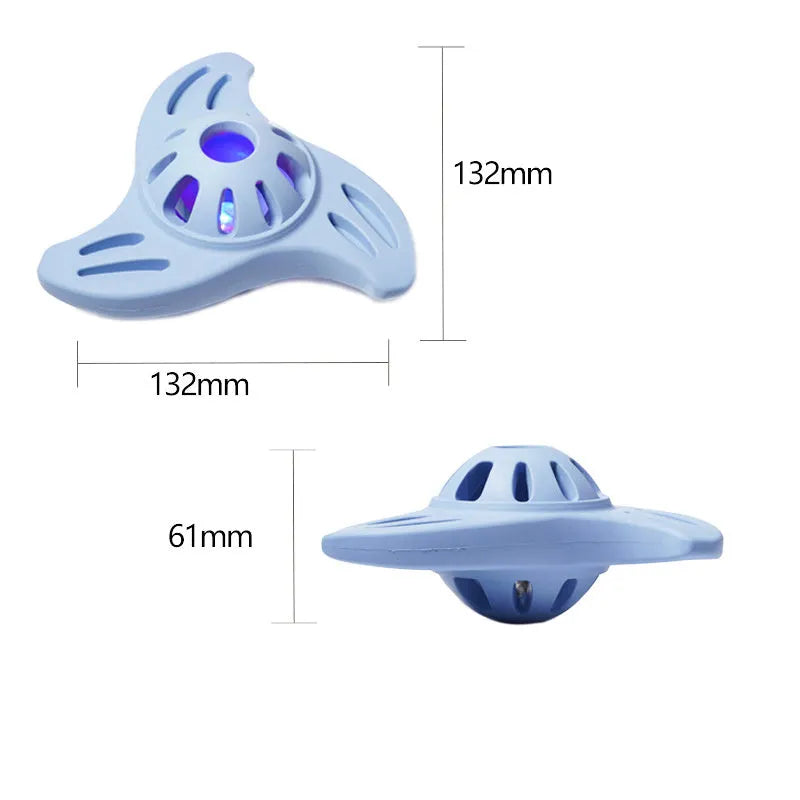 Blue bite resistant boomerang-shaped dog toy for medium and large breeds on a plain background.