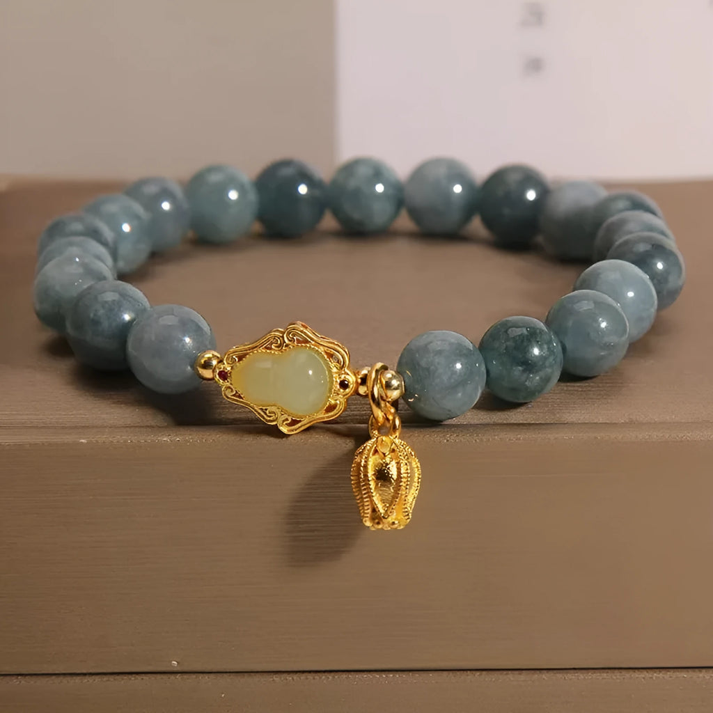 Natural stone sky blue bracelet with electroplated gourd lotus pendant for women