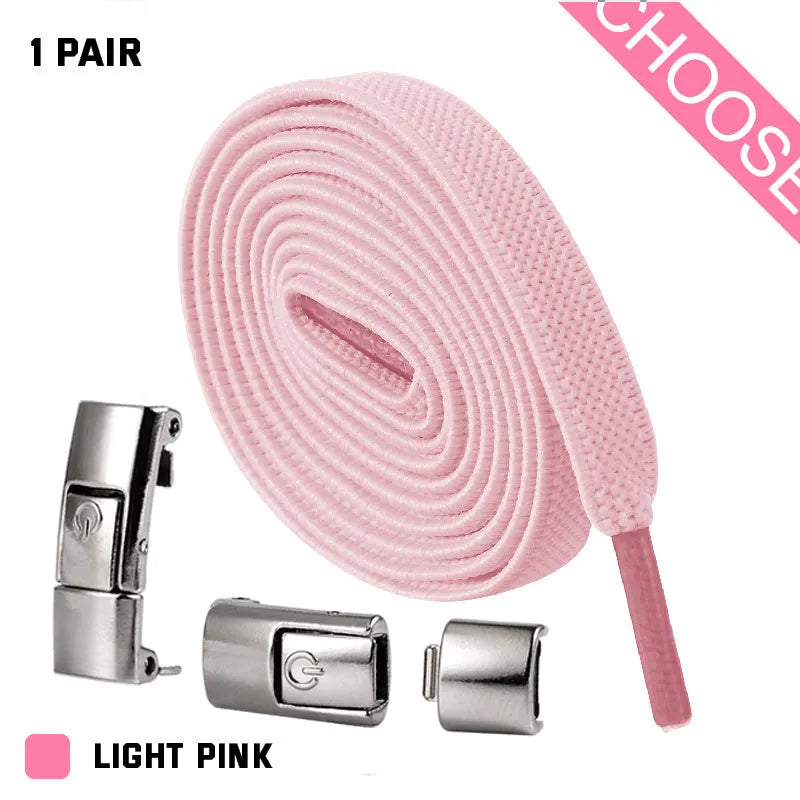 Press lock elastic shoelaces with 8mm widened flat design in various colours