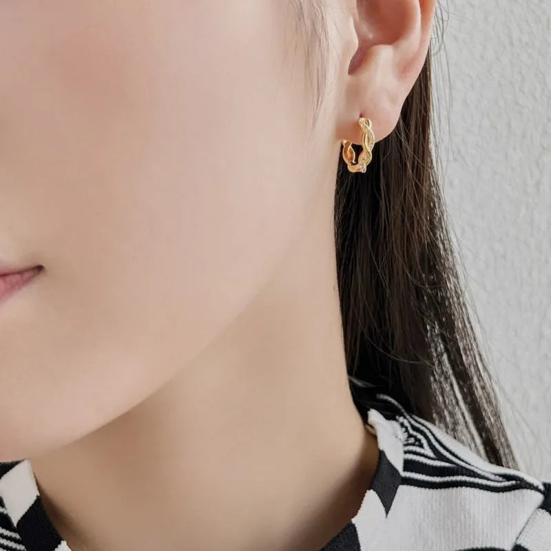 S925 sterling silver earrings with diamonds in hexagon and octagon shapes, electroplated white gold finish