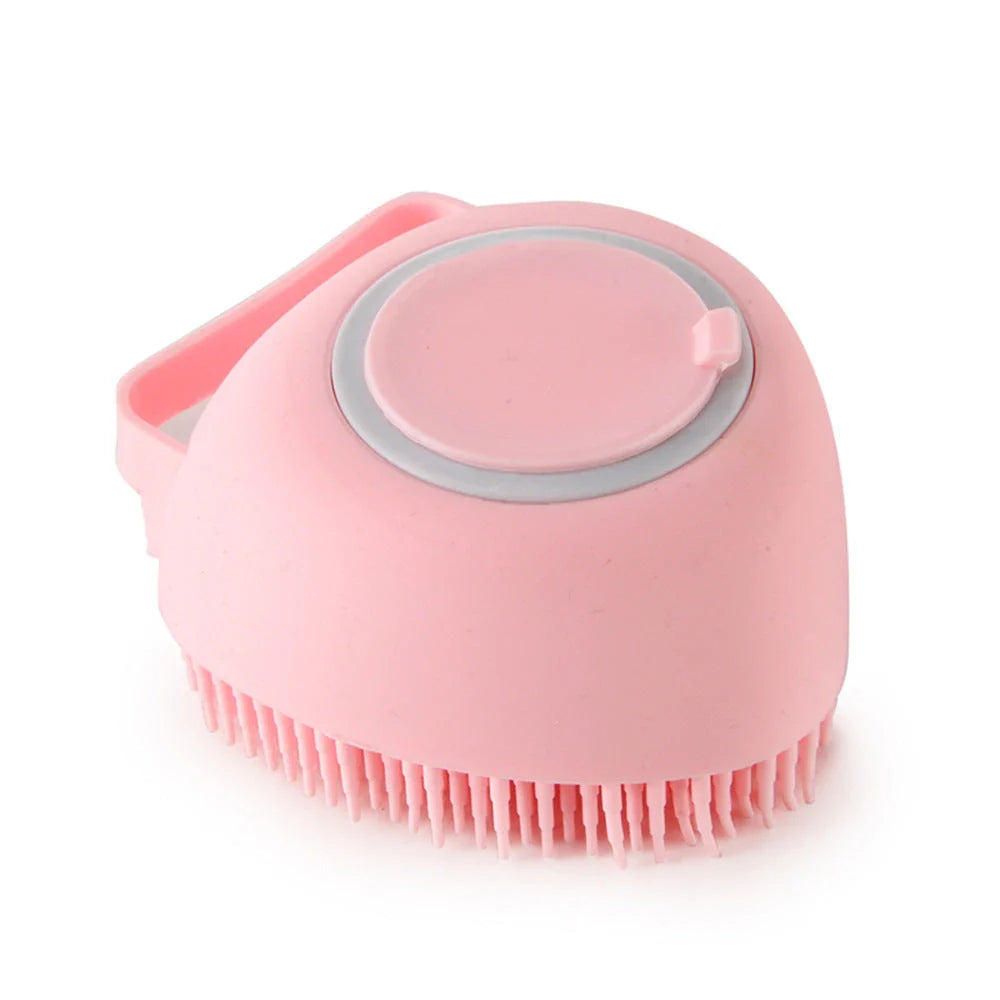 Silicone pet bath brush with soft bristles for gentle cleaning and massage of dogs, cats, and other small animals