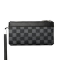 Black genuine cowhide leather men's clutch wallet, shown closed, measuring 20 by 10 centimetres.