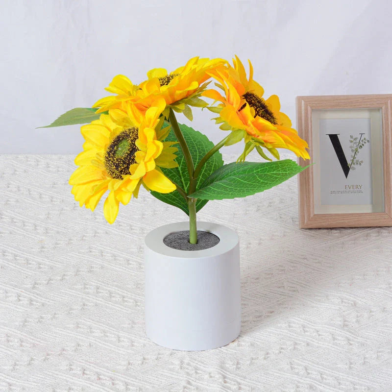 Radiant sunflower lamp with lifelike artificial flowers, providing a warm, soothing glow and enchanting ambiance for home or office decor.