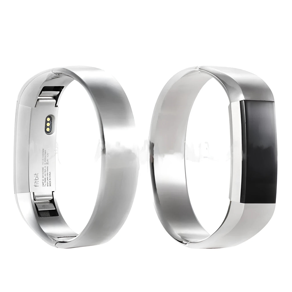 Stainless steel Fitbit Alta replacement strap with deployment buckle in black, gold, rose gold, and silver.