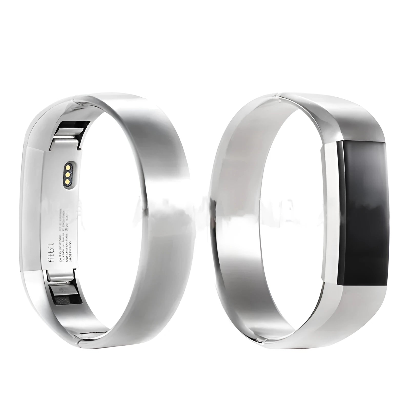 Stainless steel Fitbit Alta replacement strap with deployment buckle in black, gold, rose gold, and silver.