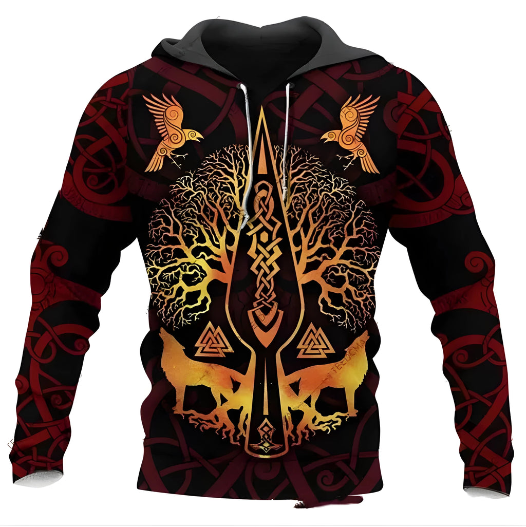 Printed street fashion hoodie for men loose fit polyester pullover front view
